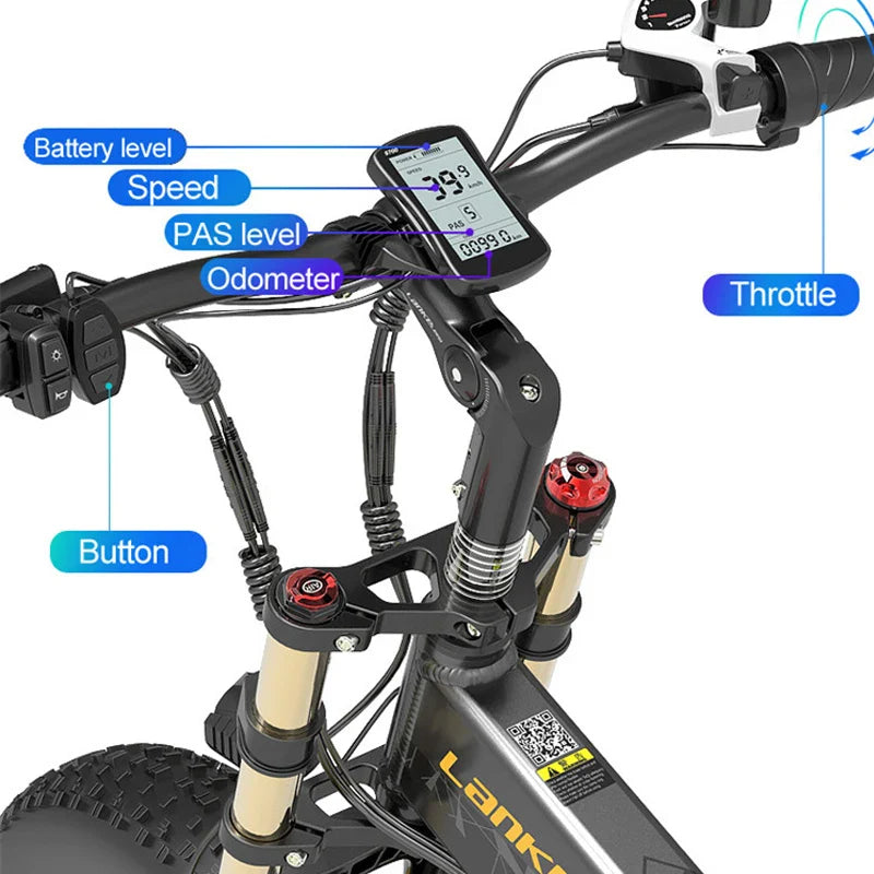 Eu Stock LANKELEISI X3000plus up 26x4.0 Fat Bike Electric Mountain Bike Full Suspension 1000W Folding Ebike-4